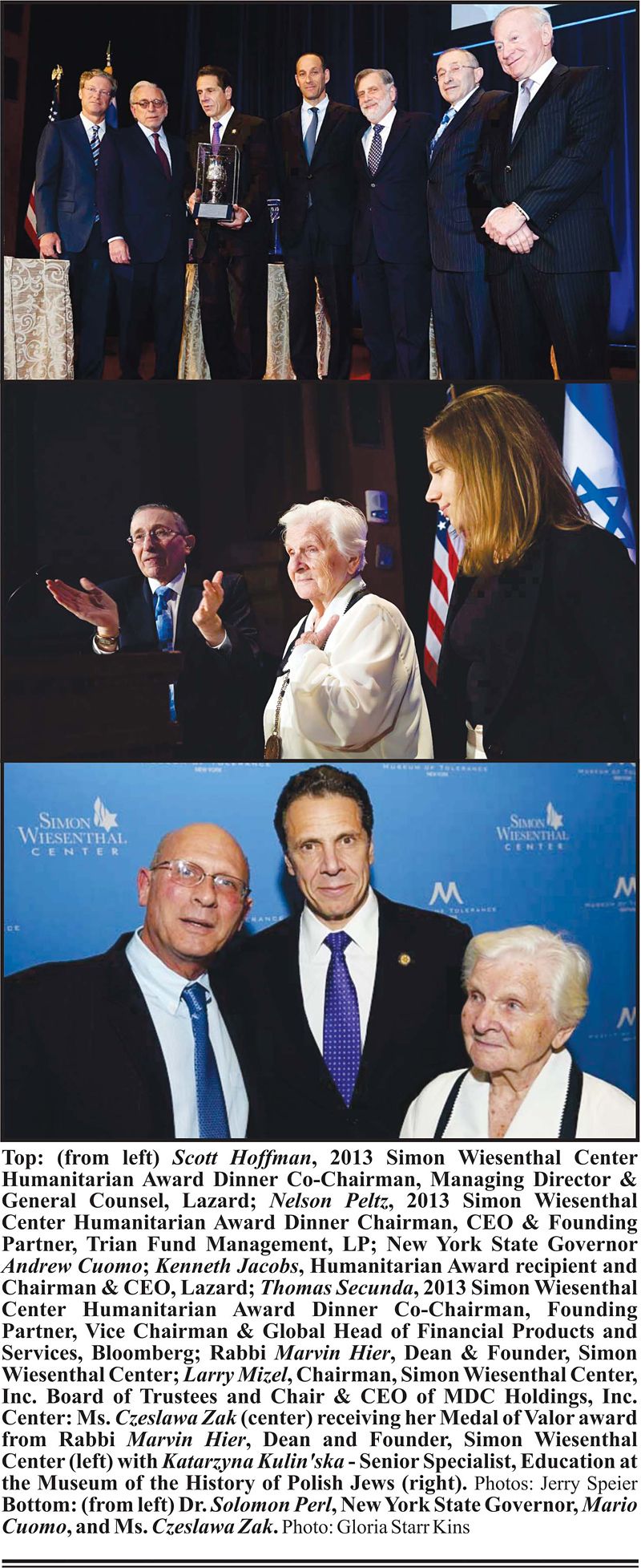 Simon Wiesenthal Center Honors NYS Gov. Mario Cuomo, Kenneth Jacobs, Czeslawa Zak and William Perl