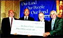 Comptroller William C. Thompson, Jr. holds a check representing NYC�s new $15 million Israel Bonds purchase. From left: Appelbaum; Thompson; Matza; and Michael J. Lazar. Photos: David Karp
