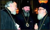 From left: A guest of Archbishop Justinian; Archbishop Justinian of Nano-Fomisk  (Russian Orthodox Church); and HE, Archbishop Demetrios (Primate of the Greek Orthodox Archdiocese of America).