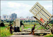 This Israeli anti-missile system, Iron Dome, is deployed near Ashqelon in southern Israel. Since its deployment, the system has intercepted Hamas missiles in real time.  Photo: Eddie Israel/Israel Sun