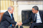 US President, Barack Obama, greets Israeli PM, Benjamin Netanyahu, at the White House in Washington, DC, Sunday, March 4th, 2012. Photo: Amos Ben Gershom/GPO/Israel Sun