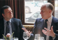 Ronald S. Lauder (right) showed Jose Manuel Barroso and his wife, Maria, around the Neue Galerie in New York City, which Lauder, also a renowned art collector himself had founded in 2001 and which includes many well-known paintings such as the Gustav Klimt's portrait of Adele Bloch-Bauer I, featured on the wall behind.
 