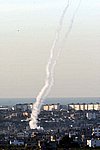 Quassam rocket being fired from Beit Hanun in the northern Gaza Strip at Israel. Photo: Eliyahu Ben Yigal/Jinipix/Isreal Sun