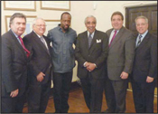 From left: Rabbi Joseph Potasnik, VP, NY Board of Rabbis; Joseph Hess, VP Gov�t Relations for JNF; Wyclef Jean; Congressman Charles Rangel, Russell Robinson, CEO, JNF; and Rabbi Eric Lankin, Chief of Institutional Advancement and Education for JNF.