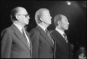 Israeli Prime Minister Menachem Began, US President Jimmy Carter and Egyptian President Anwar Sadat at Camp David on September 7, 1978. Photo courtesy of the National Archive and Records Administration.