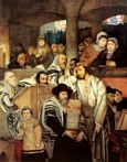 An 1878 painting by depicting Jews praying during Yom Kippur in Drohobych, Poland.
