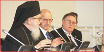 From left:  Archbishop Demetrios, Primate of the Greek Orthodox Church in America; Daniel S. Mariaschin, executive vice president of B�nai B�rith International; and Allan J. Jacobs, B�nai B�rith chairman of the executive.   Photo: Julian Voloj