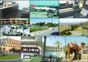 (From left)Top: Swiss International Airlines� lounge at JFK airport in New York; Swiss aircraft at JFK bound for Zurich; Swiss� Business Class Seats turning into 180 Degrees Beds.  2nd row: Ben Gurion Int�l Airport in Tel Aviv;The Hebrew University on Mt. Scopus; A view east from Mt. Scopus on The Judea Desert and the Dead Sea;  Bottom: The Dan Jerusalem; The lobby of The Dan Jerusalem; The recreation area of The Dan Jerusalem; Tourist attraction on Mt. Scopus. Photos: Kanan Abramson