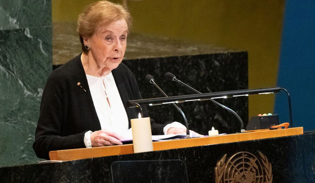 Marion Blumenthal Lazan addresses the United Nations Observance of International Day of Commemoration in memory of the victims of the Holocaust. UN Photo/Evan Schneider