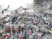 Rescuers search the debris of the Twin Towers of the World Trade Center the days after the 9/11/2001 attack by 19 muslims. Photo copyright by photographer Isaac Alon.