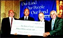 Comptroller William C. Thompson, Jr. holds a check representing NYC�s new $15 million Israel Bonds purchase. From left: Appelbaum; Thompson; Matza; and Michael J. Lazar. Photos: David Karp