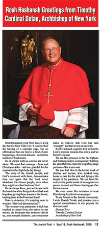 Rosh Hashanah Greetings from Timothy Cardinal Dolan, Archbishop of New York