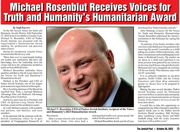 Michael Rosenblut Receives Voices of Truth and Humanity's Humanitarian Award