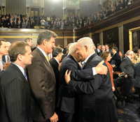 Israel's Prime Minister, Benjamin Netanyahu, greeted by members of US Congress. Photo: Avi Ochayon/GPO for Israel Sun