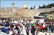 The Wailing Wall in Old Jerusalem on 'Jerusalem Day' in June, 2011. Tens of thousands of Israeli youth celebrated the day in the Capital to commemorate its liberation during the Six Day War in June of 1967. Photo: Kanan Abramson