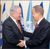 UN Sec.-Gen., Ban Ki-moon (right) and Prime Minister, Benjamin Netanyahu, met last month in Jerusalem. UN Photo/Eskinder Debebe