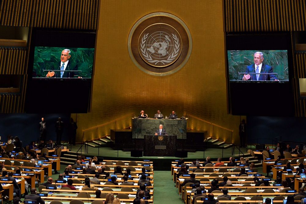 Prime Minister Netanyahu speaks at the 66th session of the UN General Assembly. Photo by Avi Ohayon/GPO