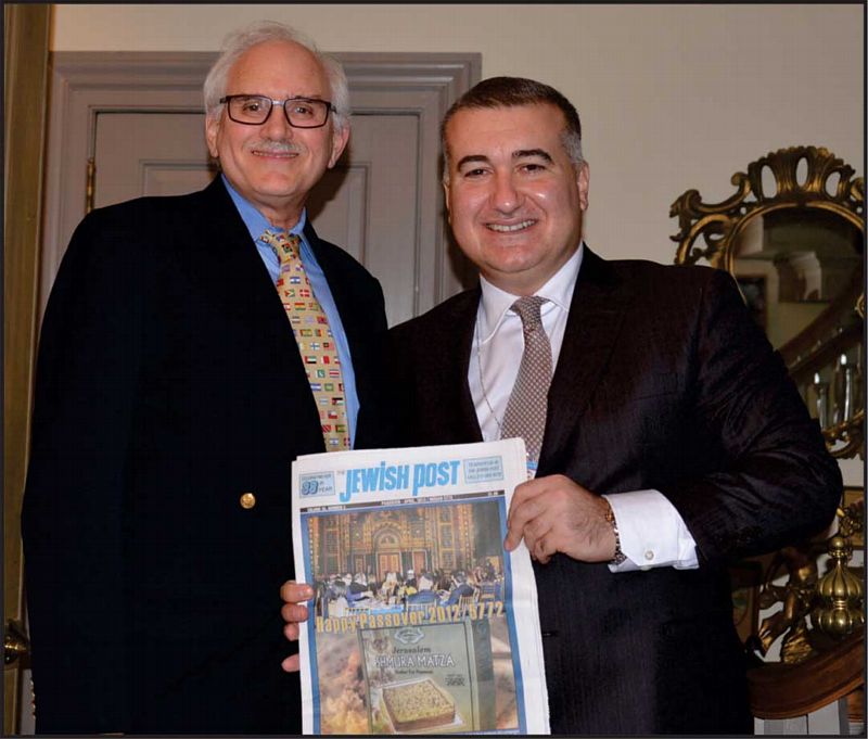 H.E. Elin Suleymanov (ES), Ambassador of Azerbaijan to the US (right) with Henry Levy (HL), Editor and Publisher of the Jewish Post. Photo: Gloria Star Kins