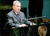 Israeli Deputy Prime Minister and Defense Minister, Ehud Barak, addressing the UN on the International Holocaust Remembrance Day session. Minister Barak, speaking in Hebrew, gave a touching account of how the Holocaust affected his own family. Photo: Ilan Klein/MOD for Israel Sun.