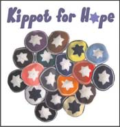 Logo of Kippot (Yarmulkas) for Hope and various colorful Kippot (Yarmulkas).
