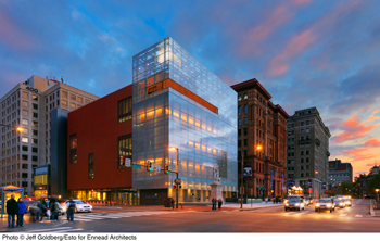 The new National Museum of American Jewish History in center city Philadelphia is located opposite the Liberty Bell Center and Independence Mall. (photo © Jeff Goldberg/Esto for Ennead Architects)