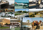 (From left)Top: Swiss International Airlines� lounge at JFK airport in New York; Swiss aircraft at JFK bound for Zurich; Swiss� Business Class Seats turning into 180 Degrees Beds. 2nd row: Ben Gurion Int�l Airport in Tel Aviv;The Hebrew University on Mt. Scopus; A view east from Mt. Scopus on The Judea Desert and the Dead Sea; Bottom: The Dan Jerusalem; The lobby of The Dan Jerusalem; The recreation area of The Dan Jerusalem; Tourist attraction on Mt. Scopus. Photos: Kanan Abramson