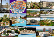 (From left) Top row: The Dan Jerusalem Hotel; Mini Israel Park�s site plan; Mini Israel, The Old City of Jerusalem, replica; Mini Israel, King David Hotel, Jerusalem, replica. Center row: Mini Israel, Mt. Carmel, Haifa, replica; Mini Israel, Haifa port, replica. 4 central photos on right - Top left: Mini Israel Park, general view; Top right: Mini Israel, Ben Gurion Airport, replica; Bottom left: Mini Israel, Eilat, replica; Bottom right: Mini Israel, Old City of Safed, replica. Bottom row: Mini Israel, Bau Hause style in Tel Aviv, replica; Mini Israel, Old Jaffa, replica; Mini Israel, the Dan Tel Aviv Hotel, replica. Photos: Kanan Abramson